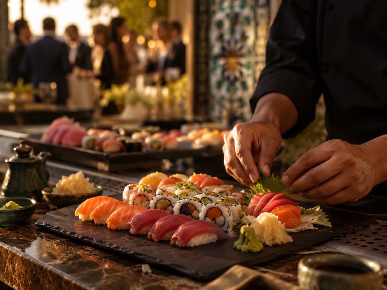 Bar à sushis en live cooking pour une réception premium